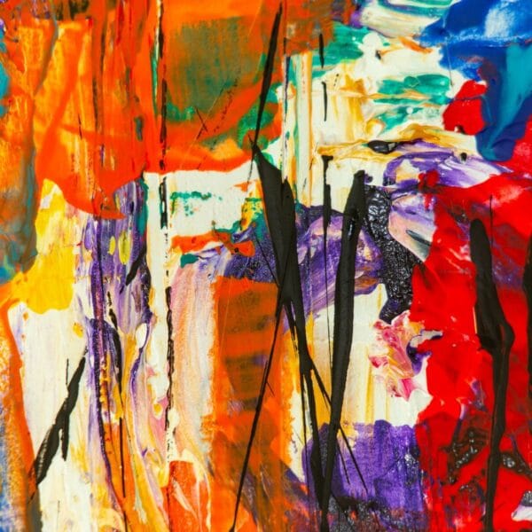 Dynamic abstract painting with vivid colors and textured layers for modern art lovers.