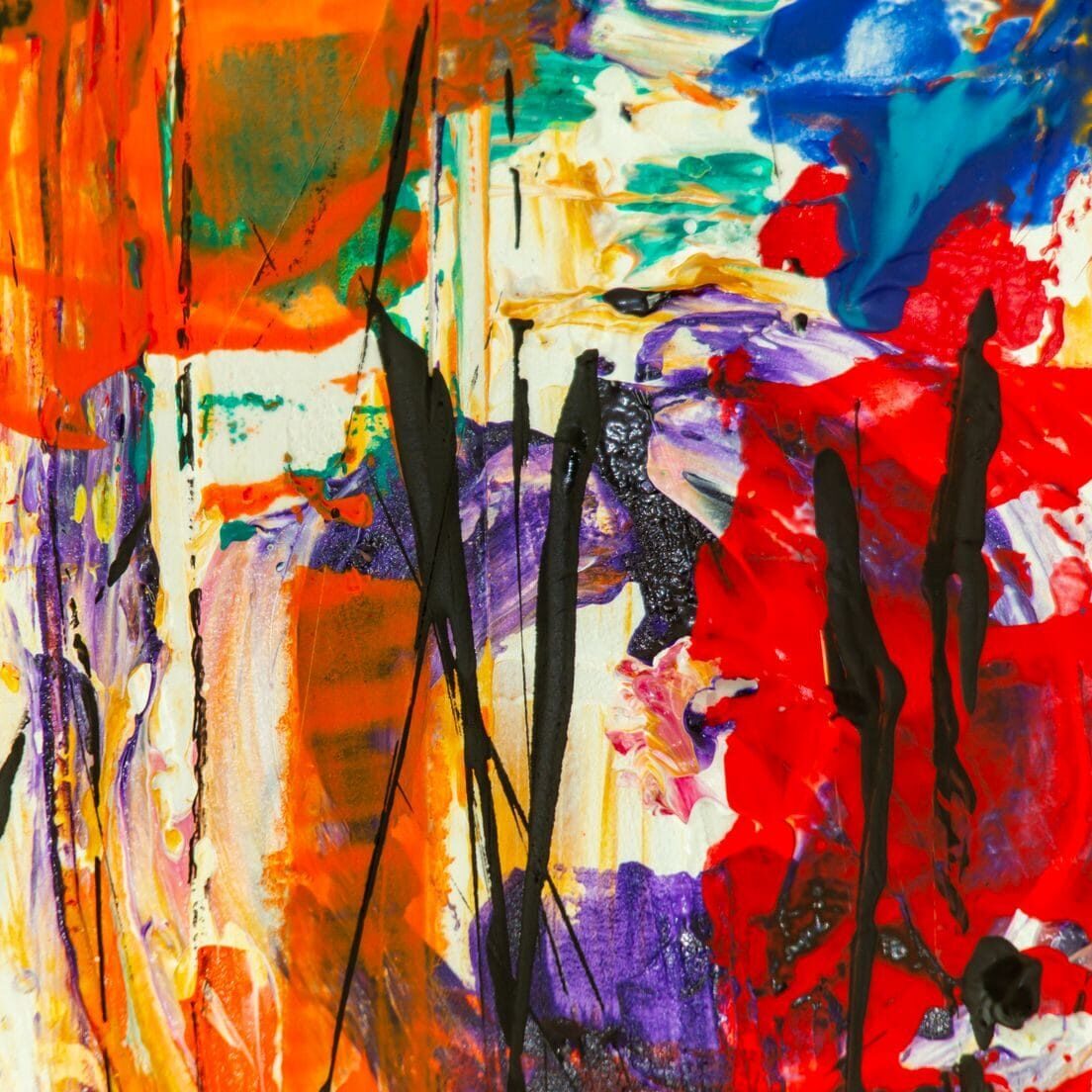 Dynamic abstract painting with vivid colors and textured layers for modern art lovers.